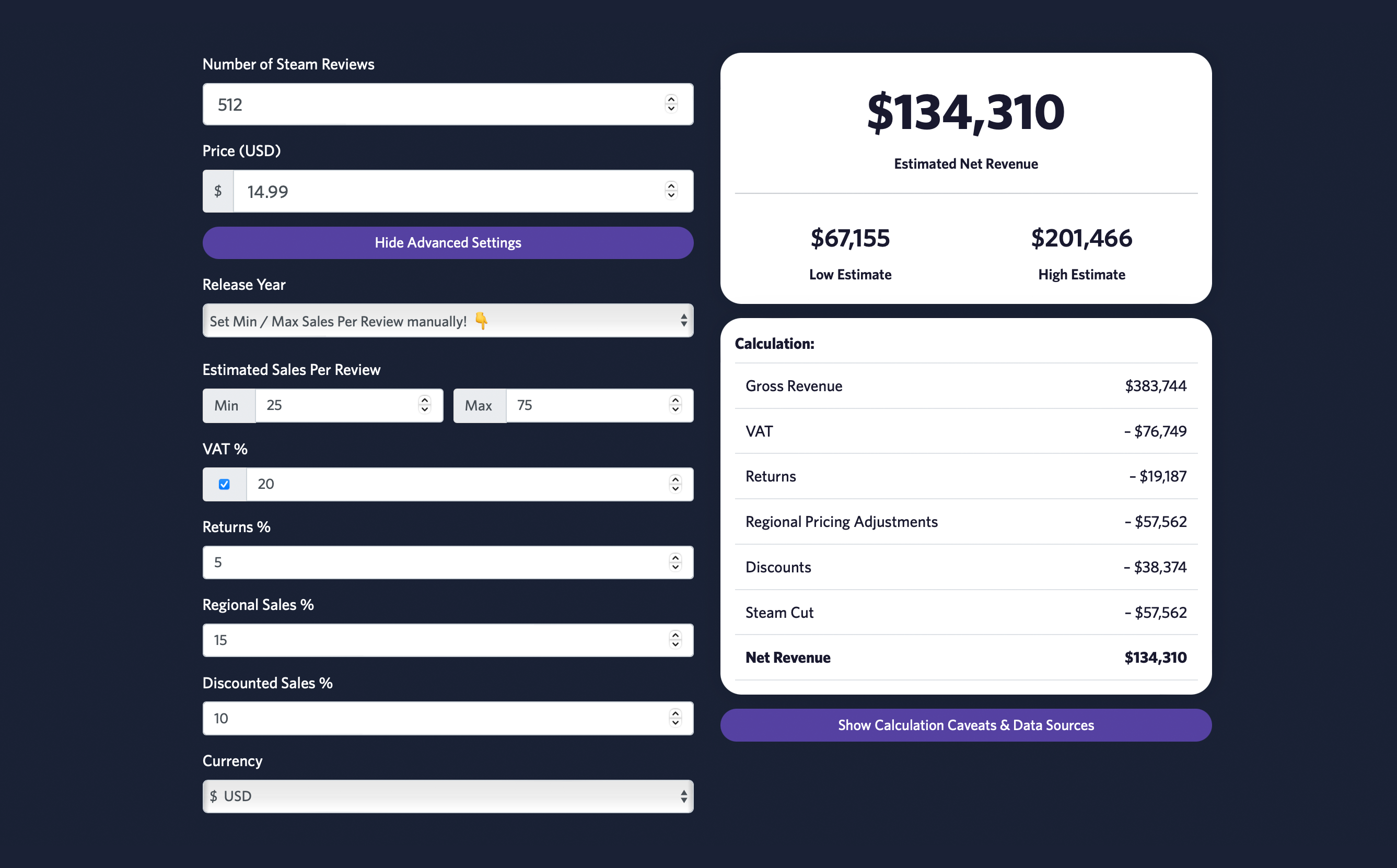 Steam Revenue Calculator