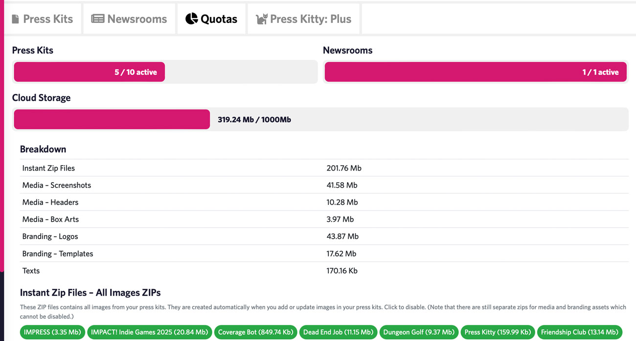 Press Kitty – Improved Storage Quota View